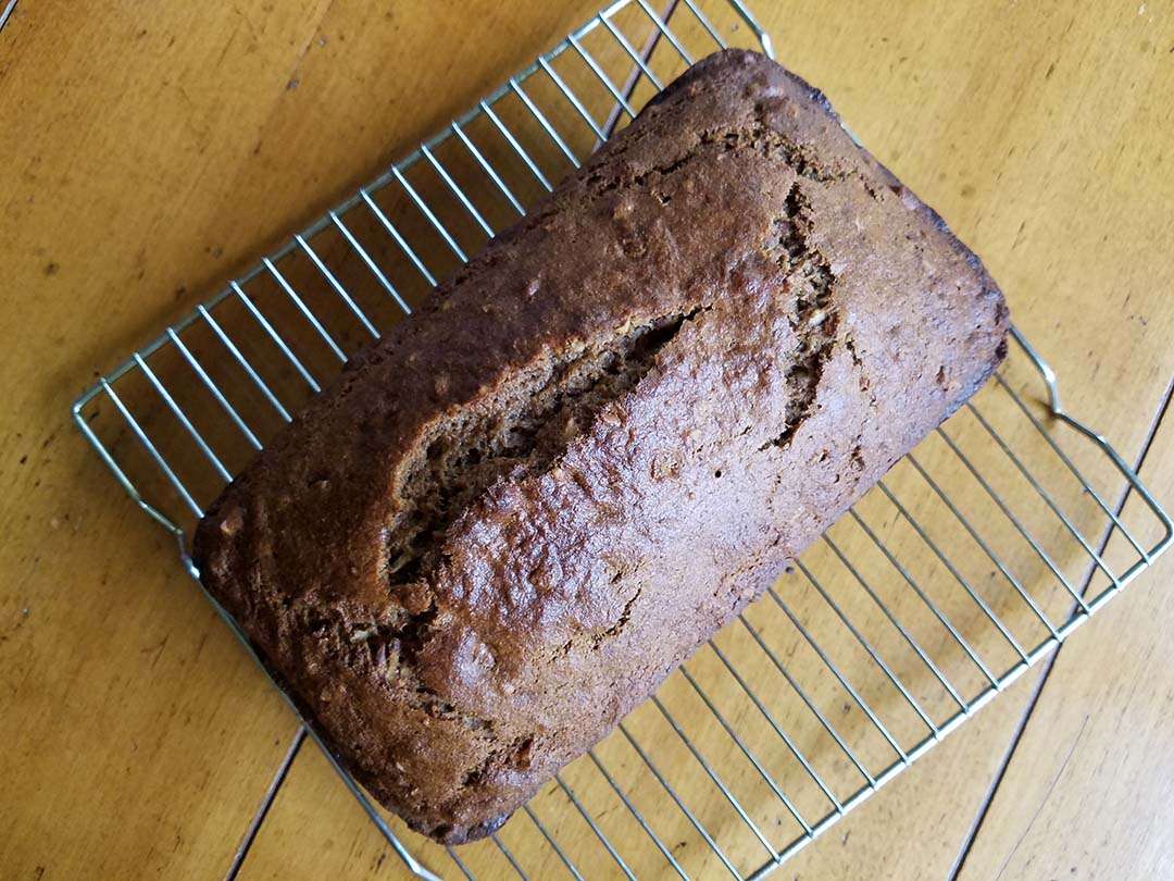 banana bread cooling on rack