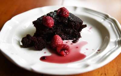 Chocolate Cake with Raspberries for Wine Tasting