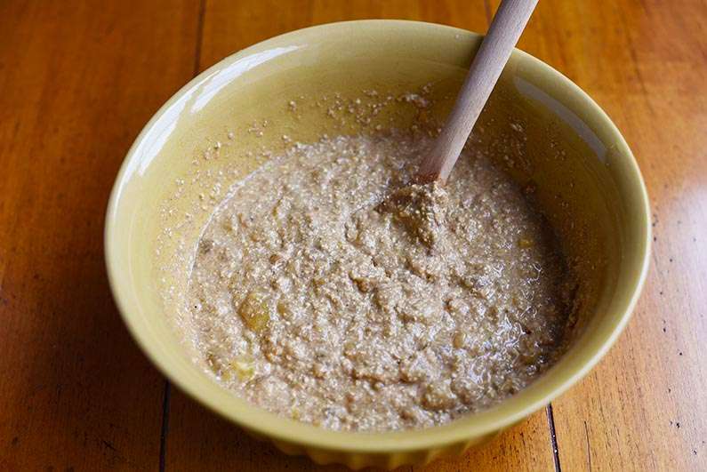 Maple Oat Banana Walnut Bread - combine ingredients