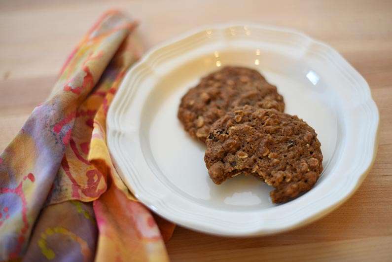 2017-11-28 Pumpkin Oatmeal Cookies with Walnuts & Raisins - bite out of cookie