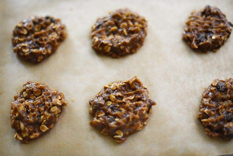 2017-11-28 Pumpkin Oatmeal Cookies with Walnuts & Raisins - drop cookie dough on pan